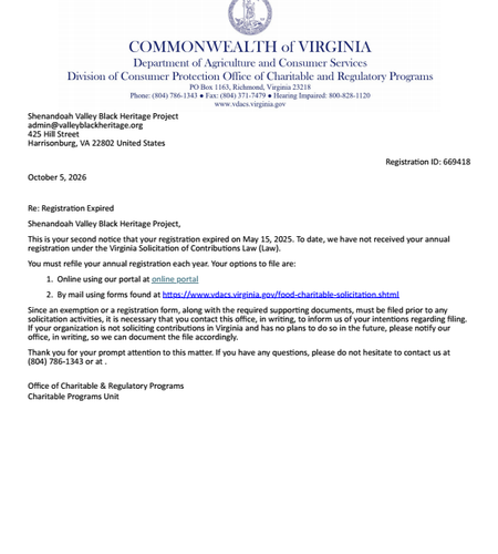 A Harrisonburg Nonprofit Is Soliciting Your Donations Without a Valid State Registration